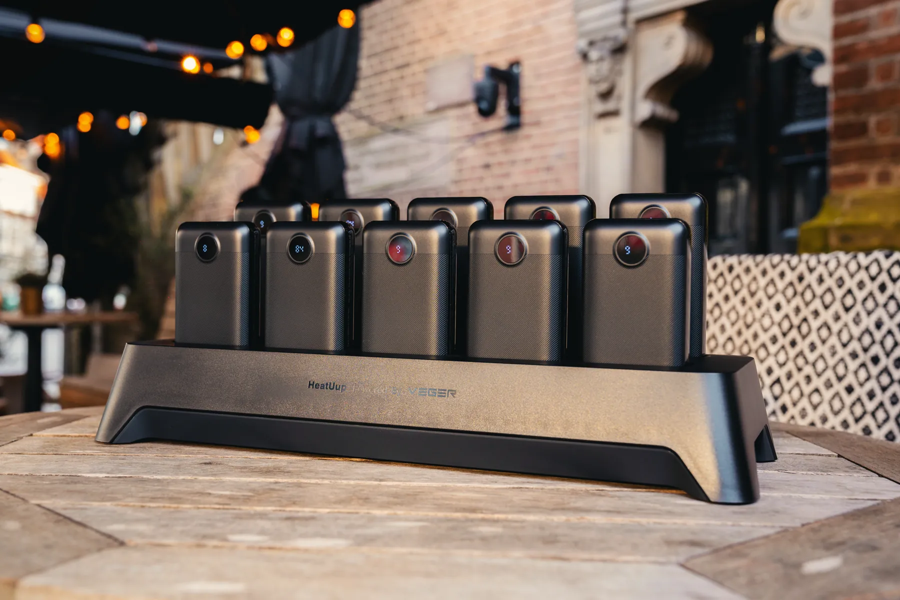 HeatUup charging station with ten batteries